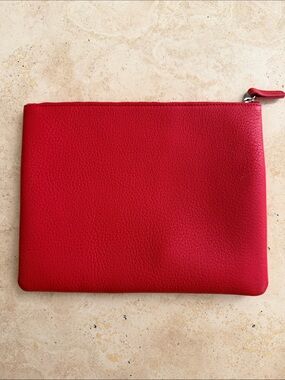 Leatherology Red Leather Zip Pouch - Women Bags